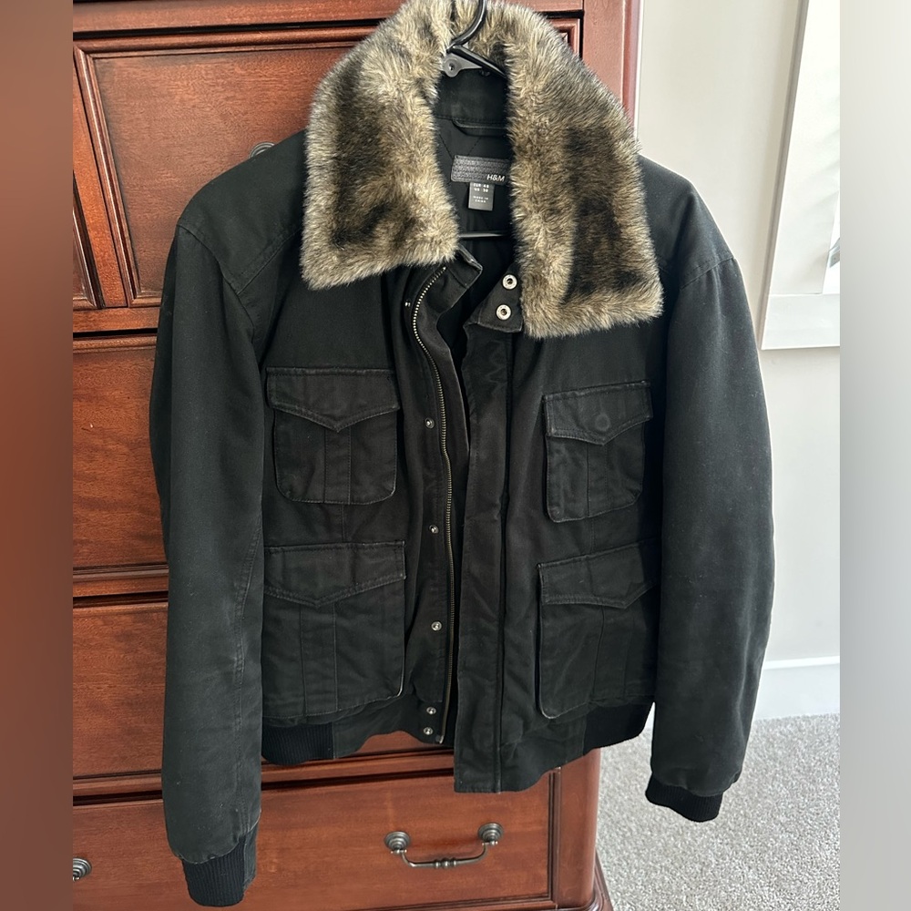 Faux-fur-collared bomber jacket from H&M.